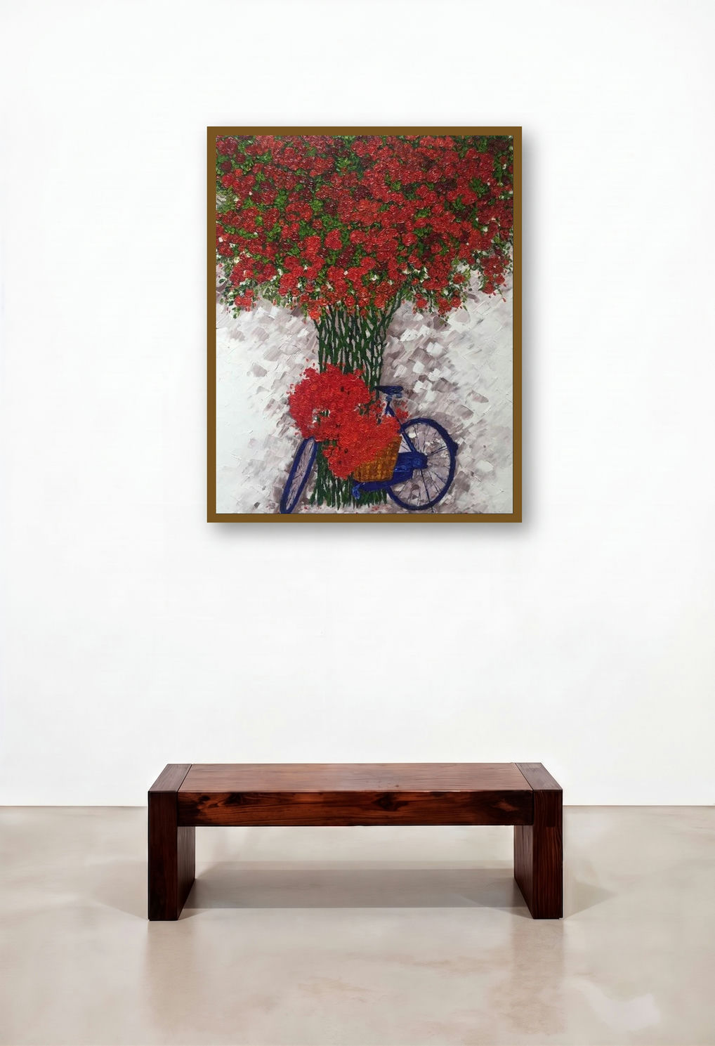 Happiness (Crimson Bloom) by artist Shilpi Singh Patel displayed in a Minimalist Living Room