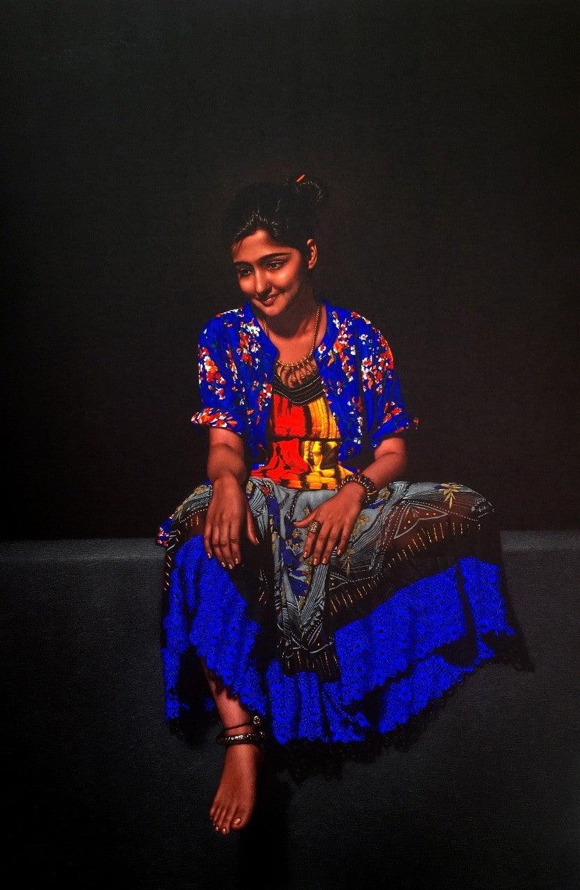 Realistic color pencil drawing titled 'Happiness', 60x40 inches, by artist Shashikant Dhotre on Paper