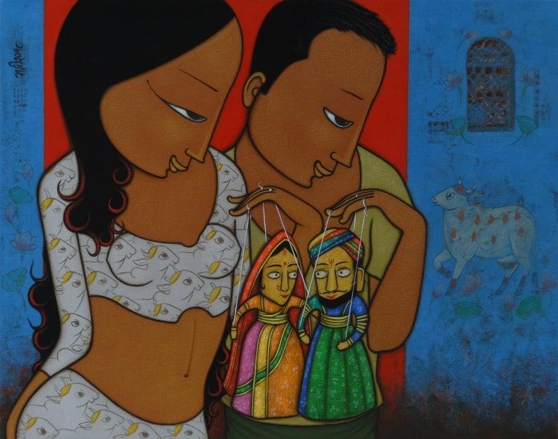 Figurative acrylic painting titled 'Harmony', 24x30 inches, by artist Hitendra Singh Bhati on Canvas