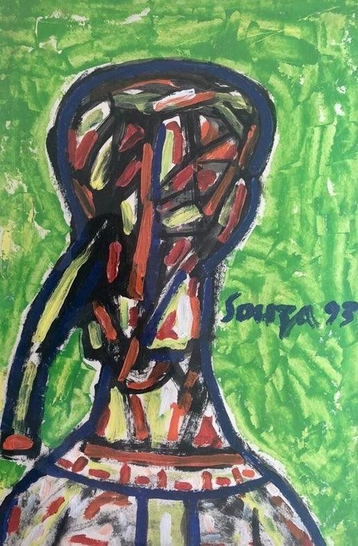 Figurative acrylic painting titled 'Head', 22x16 inches, by artist F N Souza on Paper