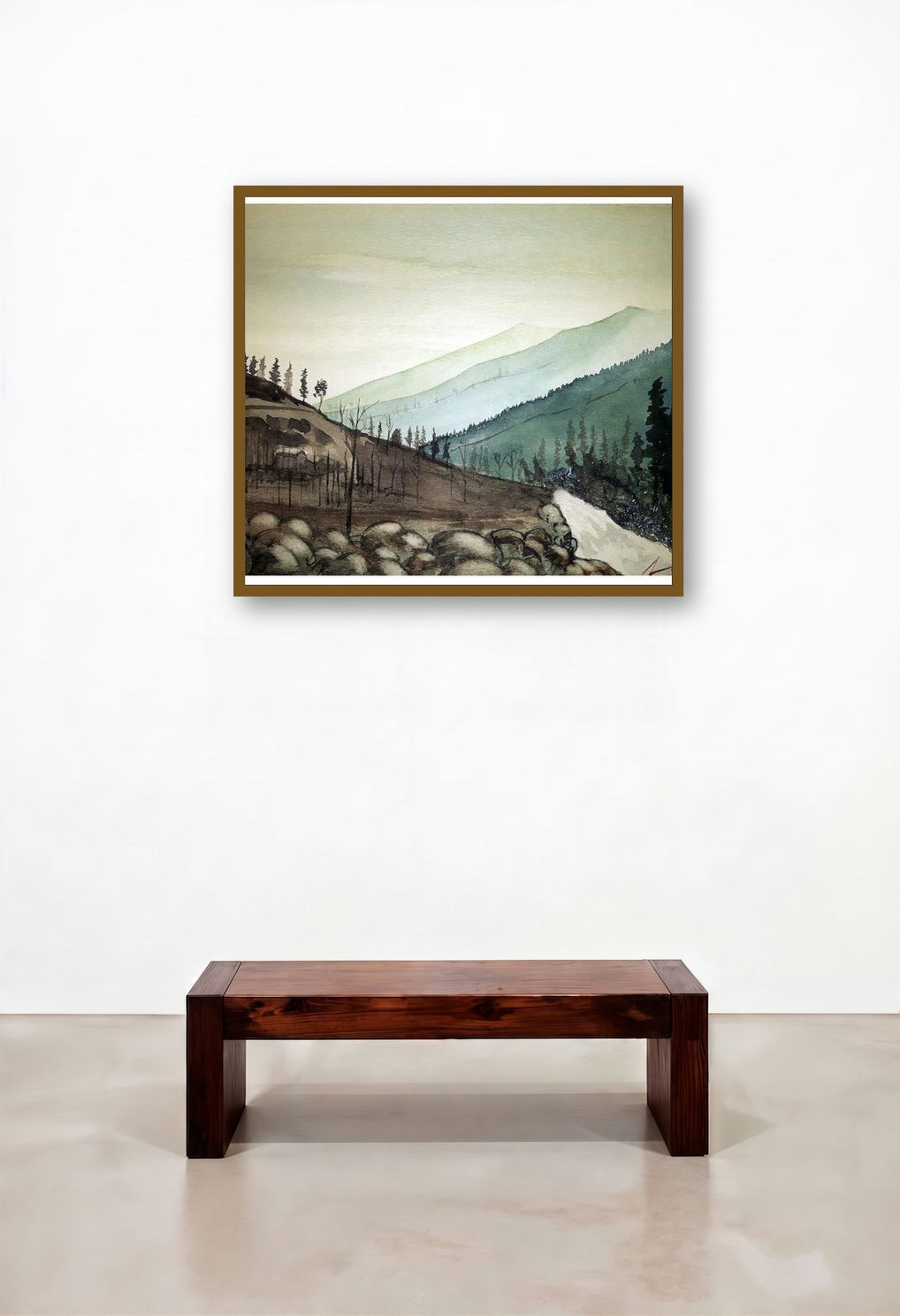 Hills (Whispers of the Valley) by artist Arunava Ray displayed in a Transitional Hotel Lobby