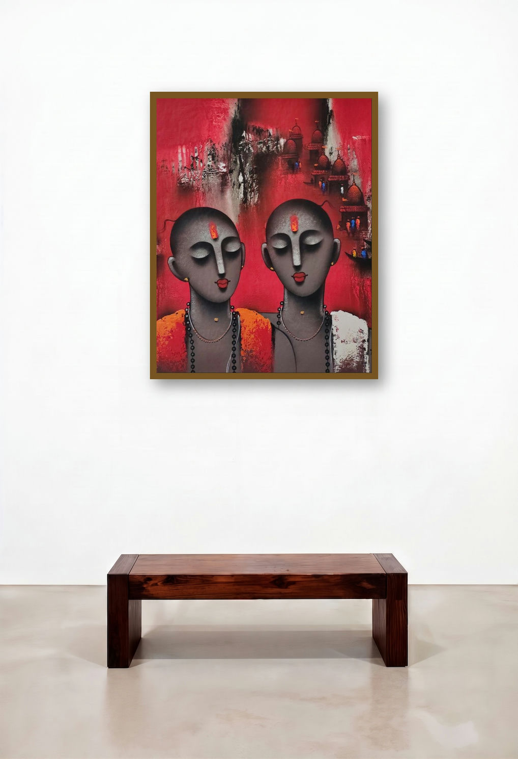 Holyman 2 (Divine Connection) by artist Paras Parmar displayed in a Contemporary Luxury Bedroom