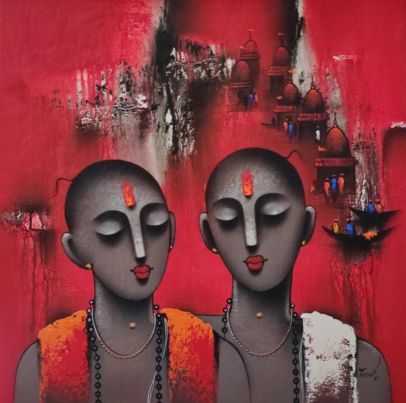 Religious acrylic painting titled 'Holyman 2', 30x30 inches, by artist Paras Parmar on Canvas