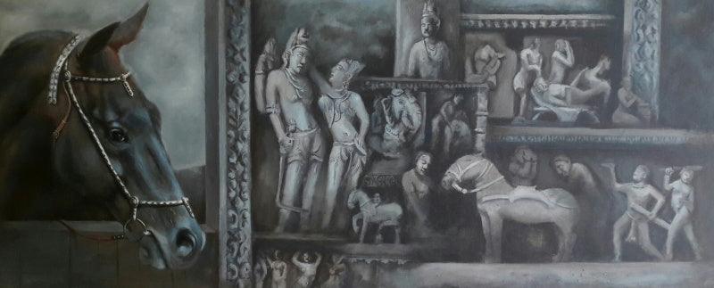 Animals acrylic painting titled 'Horse 1', 24x60 inches, by artist Sarang Pharate on Canvas