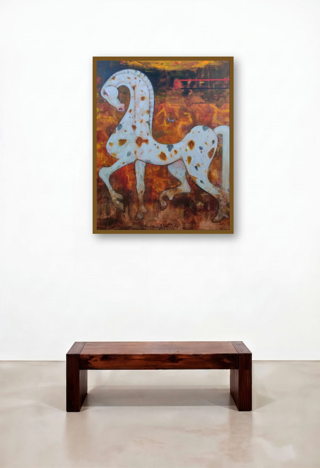 Horse (Spirit of the Plains) by artist Ramesh Gujar displayed in a Classic Lounge