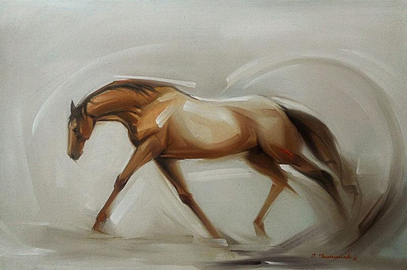 Animals oil painting titled 'Horse', 12x18 inches, by artist D Tiroumale on Canvas