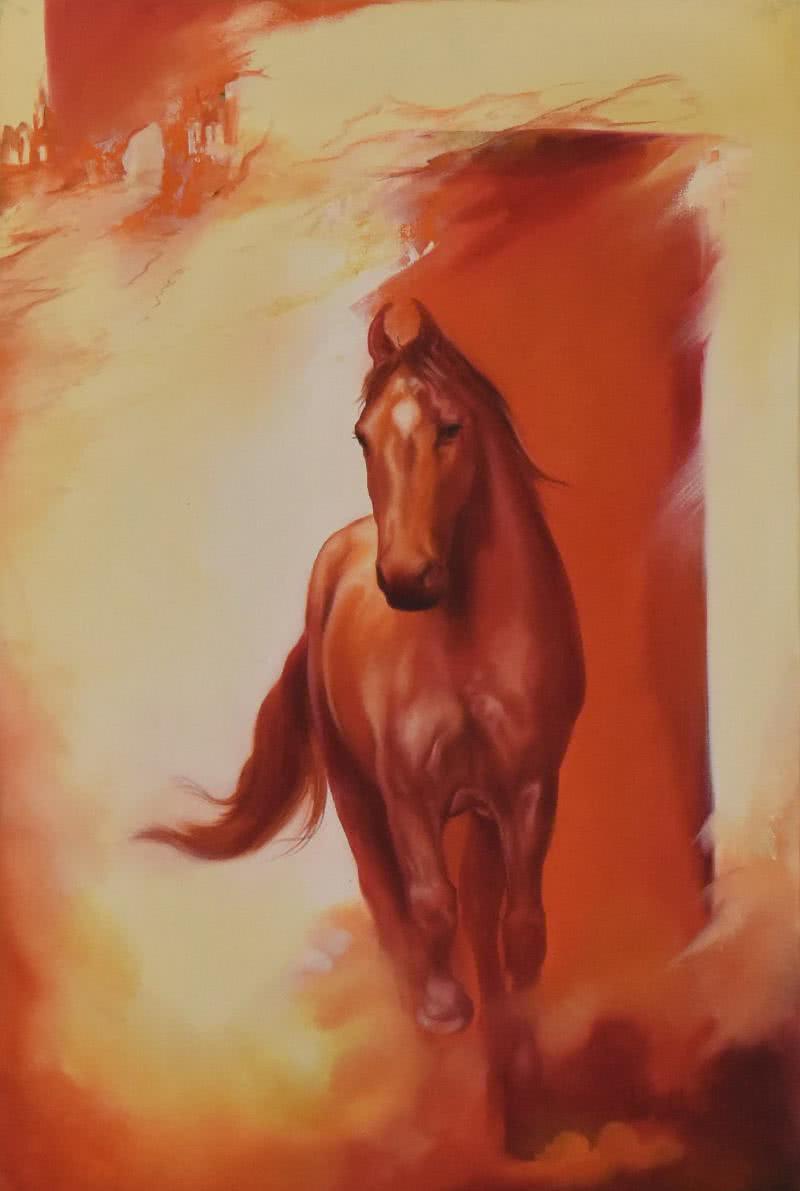 Animals oil painting titled 'Horse', 24x36 inches, by artist Durshit Bhaskar on Canvas