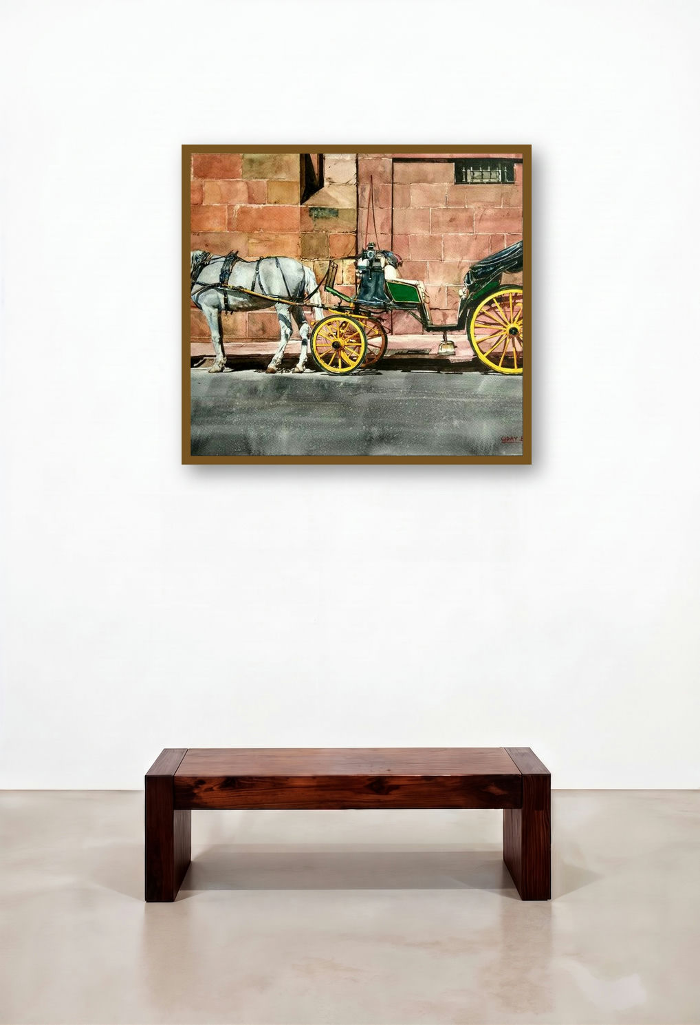 Horse Cart (Awaiting a Ride) by artist Dr Uday Bhan displayed in a Luxury Family Room