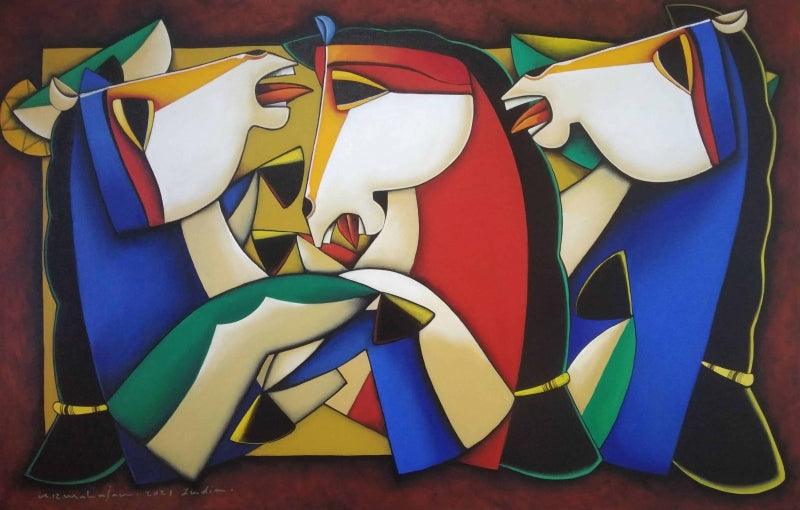 Animals acrylic painting titled 'Horses', 30x48 inches, by artist Arvind R. Mahajan on Canvas