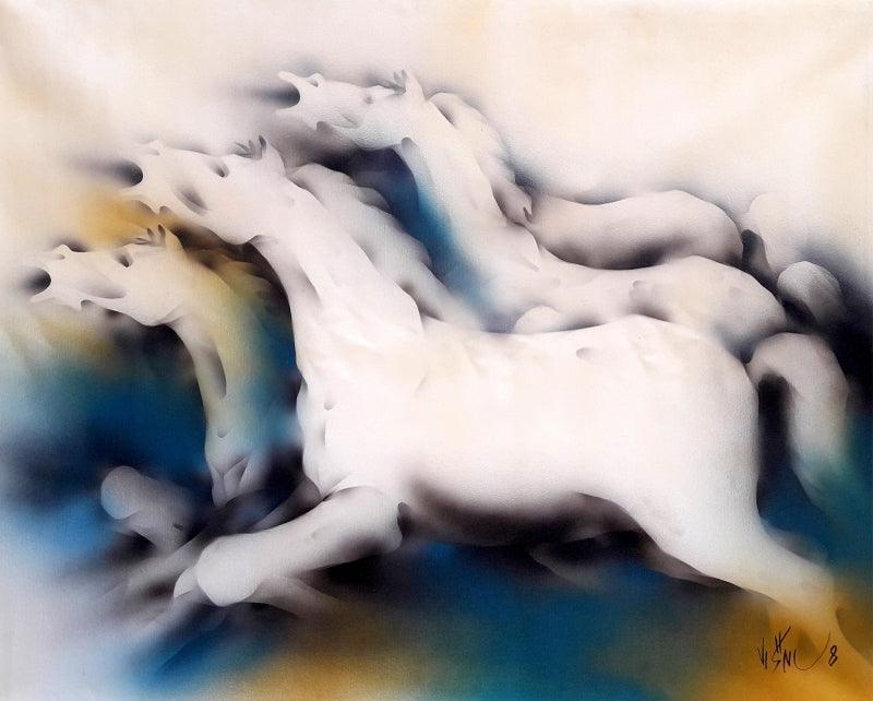 Animals acrylic painting titled 'Horses', 33x42 inches, by artist Vishnu Sonavane on Canvas