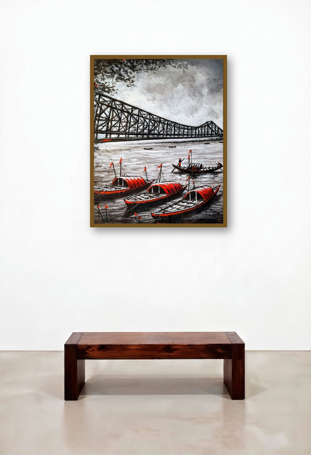 Howrah Bridge (Majestic Marvel) by artist Ananda Das displayed in a Industrial Executive Office