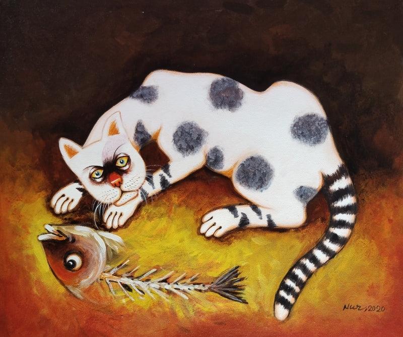 Animals acrylic painting titled 'Hunter', 14x16 inches, by artist Nur Ali on Canvas