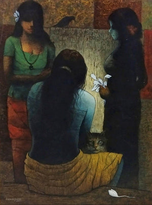 Figurative acrylic painting titled 'Impression', 40x30 inches, by artist Ajay Meshram on Canvas