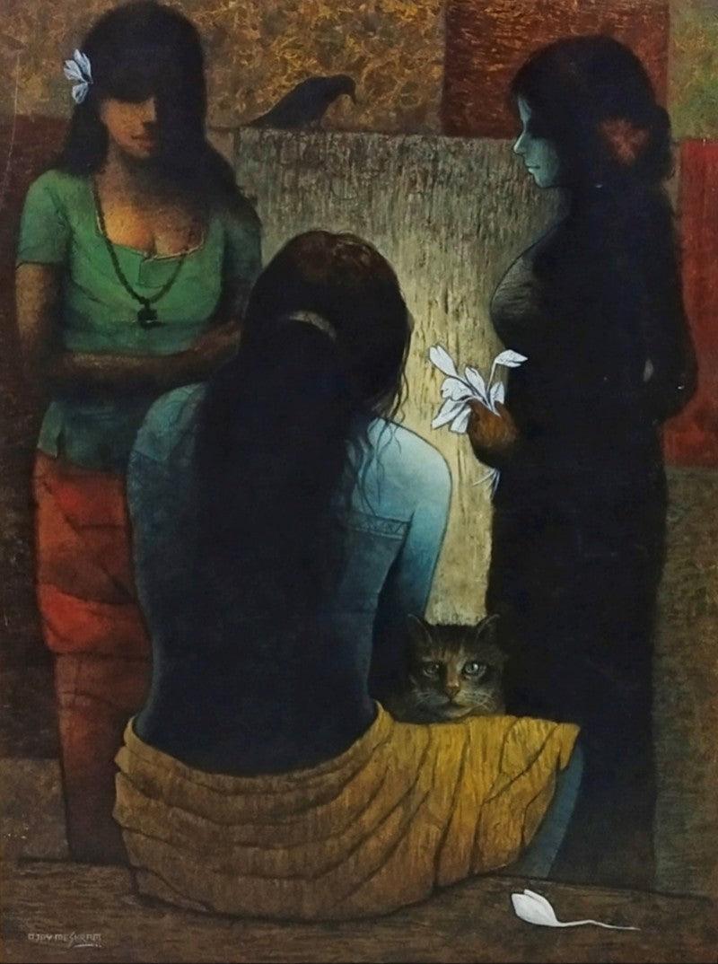 Figurative acrylic painting titled 'Impression', 40x30 inches, by artist Ajay Meshram on Canvas