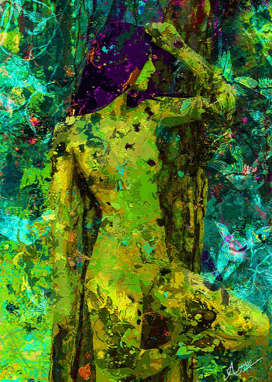 Nude mixed media painting titled 'Inception', 45x32 inches, by artist Anil Kumar on Canvas