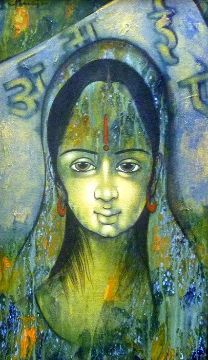 Figurative acrylic painting titled 'Indian Woman', 20x12 inches, by artist Manoj Aher on Canvas