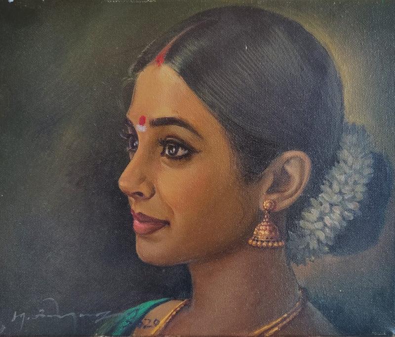 Figurative oil painting titled 'Indian Women', 10x12 inches, by artist S Elayaraja on Canvas