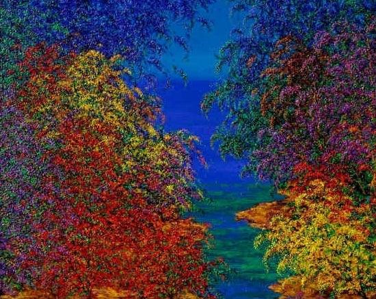 Nature oil painting titled 'Into The Sea', 48x60 inches, by artist Pardeep Singh on Canvas