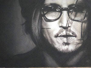 Portrait charcoal painting titled 'Johnny Depp', 27x20 inches, by artist Preeti Ghule on Paper