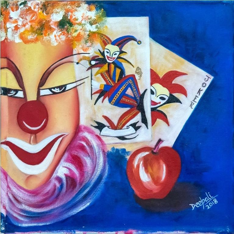 contemporary acrylic oil painting titled 'Joker', 12x12 inches, by artist Deepali Mundra on Canvas