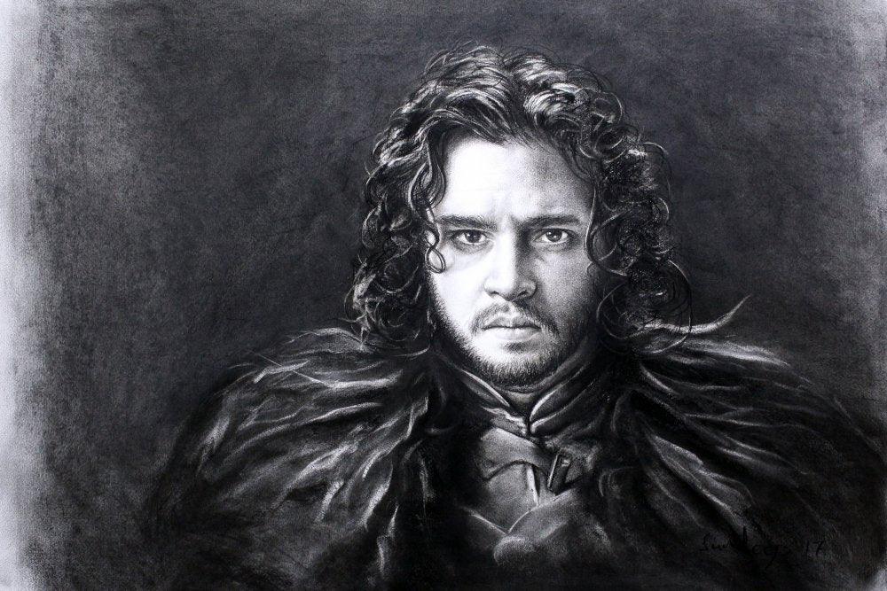 Portrait charcoal drawing titled 'Jon Snow', 20x28 inches, by artist Sundeep Kumar on Paper