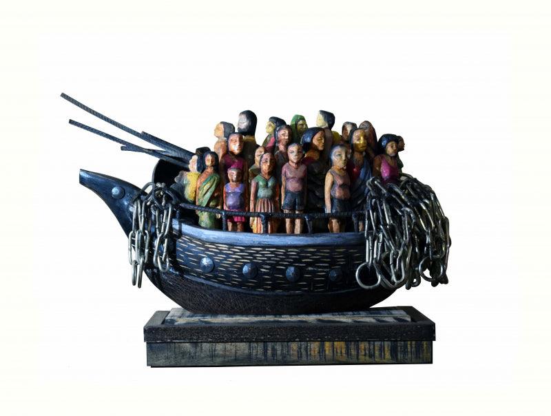 Figurative sculpture titled 'Journey', 16x26x10 inches, by artist Nilmoni Chatterjee on Wood, Iron