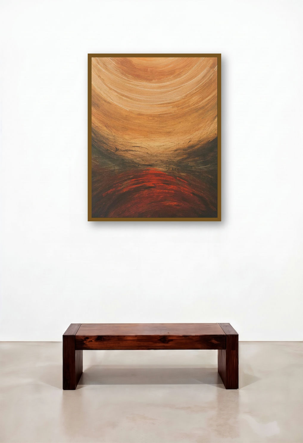 Journey (Crimson Horizon) by artist Sanjay Akolikar displayed in a Contemporary Luxury Reception Area