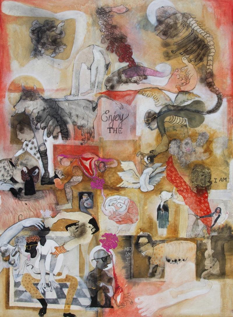 contemporary mixed media painting titled 'Joy', 66x48 inches, by artist Susmita Chowdhury on Canvas