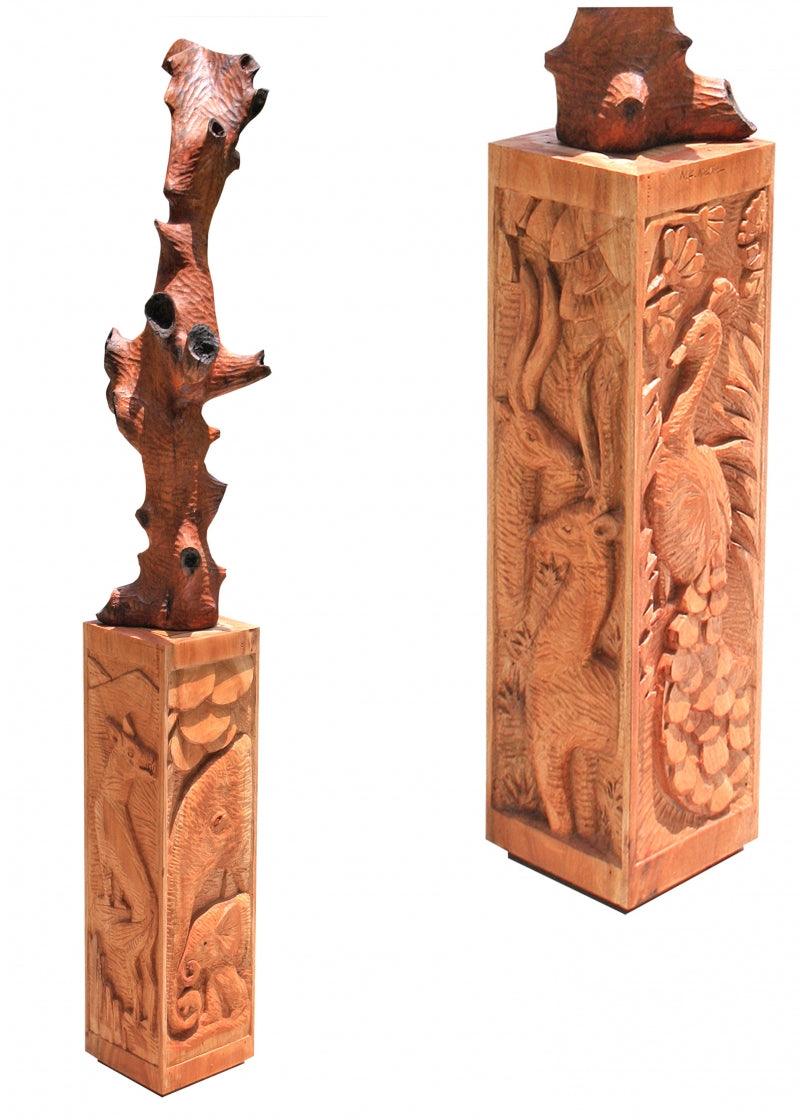 Figurative sculpture titled 'Jungle 2', 68x12x10 inches, by artist Nirmal Mallick on Wood