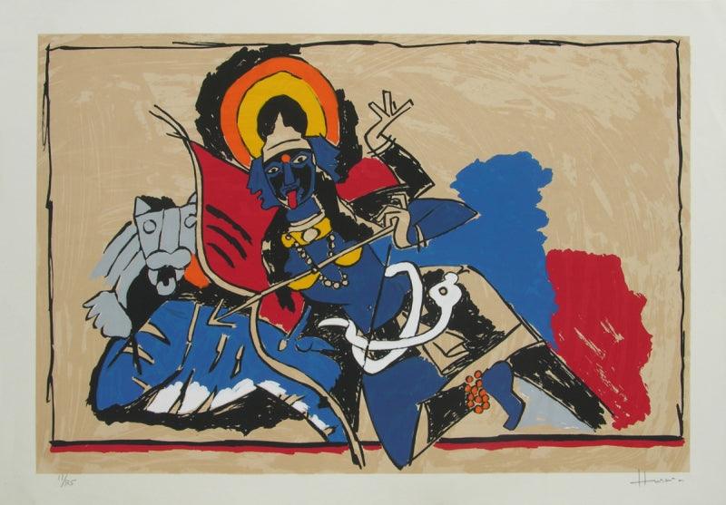 Religious serigraphs painting titled 'Kali', 21x30 inches, by artist M. F. Husain on Paper