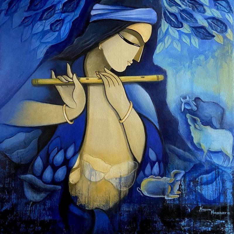 Religious acrylic painting titled 'Keshava', 24x24 inches, by artist Mousumi Mukherjee on Canvas