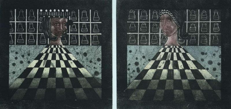 contemporary printmaking titled 'King And Queen', 10x19 inches, by artist Diksha Dhingra on Paper