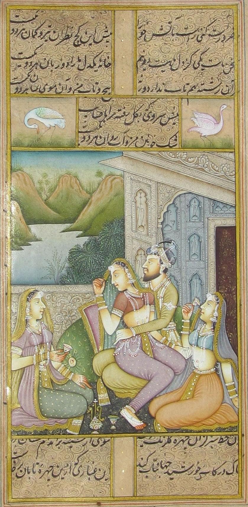 Figurative mughal traditional art titled 'King And Queens', 7x4 inches, by artist Unknown on Paper