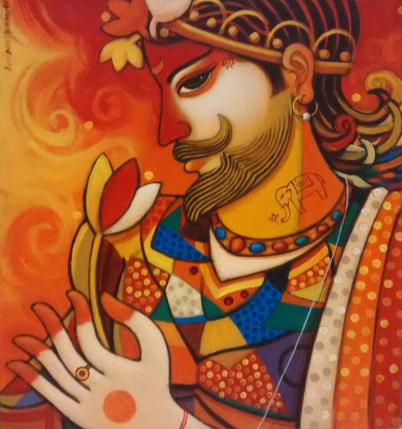 Figurative acrylic painting titled 'King', 20x18 inches, by artist Avinash Deshmukh on Canvas
