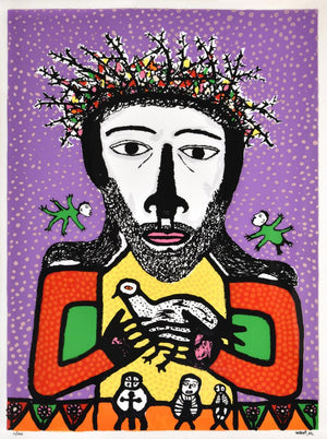 Figurative reverse serigraph painting titled 'King Of Kings', 48x36 inches, by artist Madhvi Parekh on Acrylic