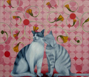 contemporary acrylic oil painting titled 'Kiss', 35x40 inches, by artist Kushal Kumar on Canvas