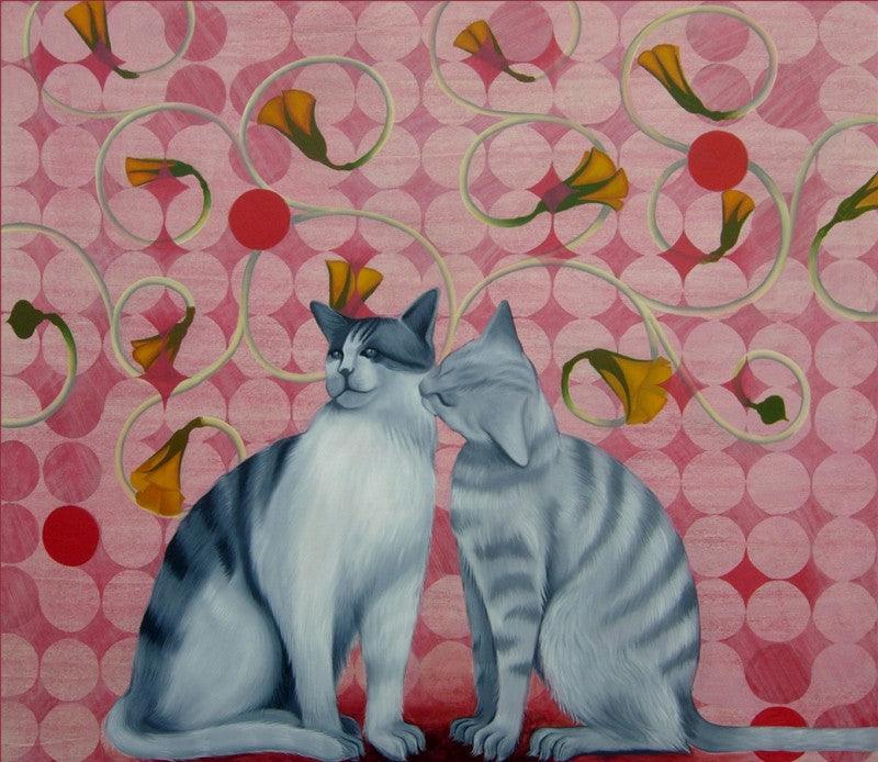 contemporary acrylic oil painting titled 'Kiss', 35x40 inches, by artist Kushal Kumar on Canvas