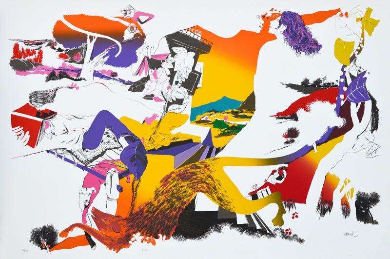 contemporary serigraphs painting titled 'Kiss', 40x60 inches, by artist Nabibakhsh Mansoori on Paper