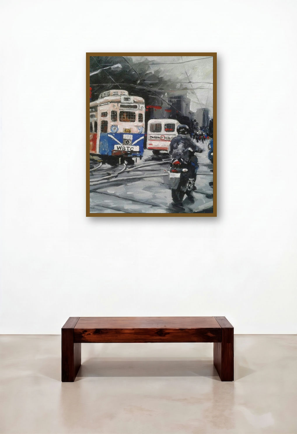 Kolkata 11 (A Rainy Day in Kolkata) by artist Raju Sarkar displayed in a Luxury Bedroom