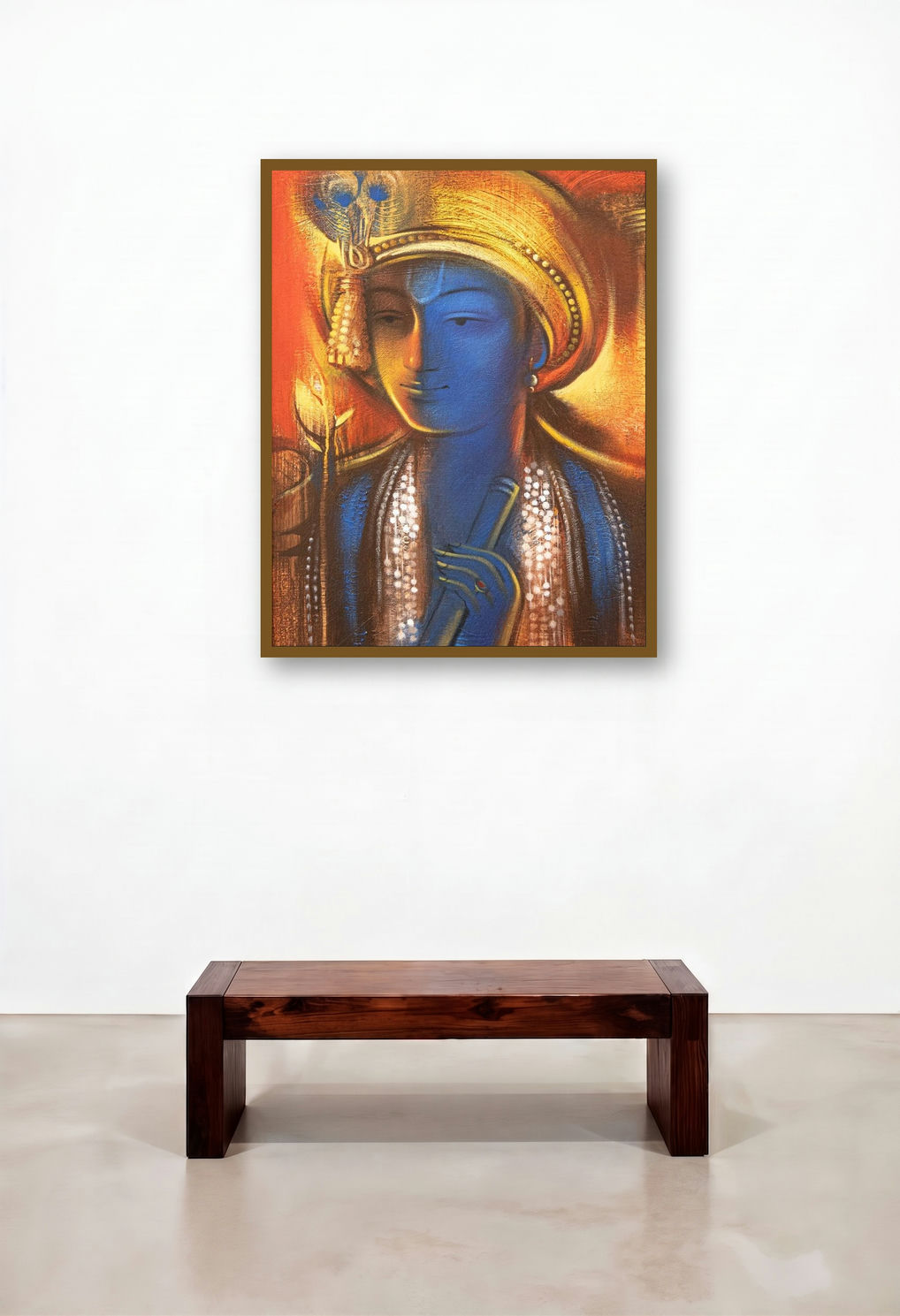 Krishna 1 (Lord of the Universe) by artist Balaji Ubale displayed in a Rustic Hallway