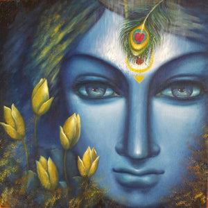 Religious acrylic painting titled 'Krishna', 24x24 inches, by artist Madhumita Bhattacharya on Canvas