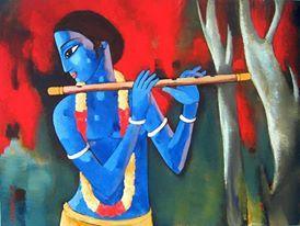 Fantasy acrylic painting titled 'Krishna', 48x36 inches, by artist Sekhar Roy on Canvas
