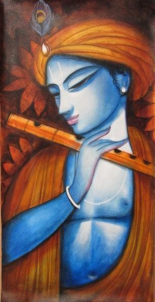 Religious acrylic painting titled 'Krishna', 24x18 inches, by artist Pradeep Swain on Canvas