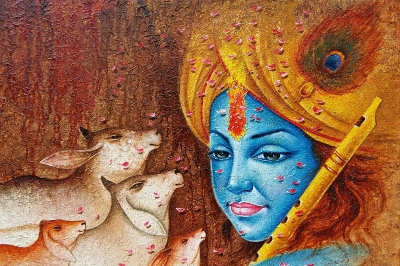 Religious acrylic painting titled 'Krishna', 32x40 inches, by artist Pradeep Kumar on Canvas