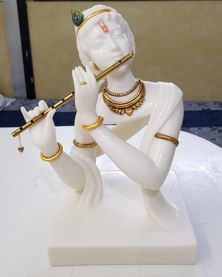 Religious sculpture titled 'Krishna', 11x7x6 inches, by artist Bhagwan Rampure on Polystone, Marble