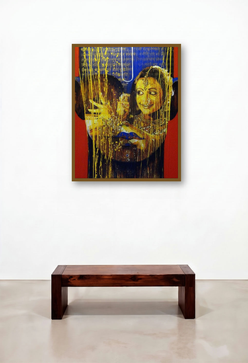 Krishna (Celestial Embrace) by artist Nayanjeet Nikam displayed in a Eclectic Dining Room