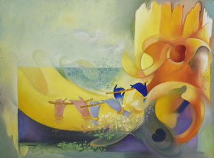 Religious oil painting titled 'Krishna', 48x36 inches, by artist Durshit Bhaskar on Canvas