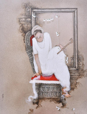 Figurative acrylic painting titled 'Krishna', 48x36 inches, by artist Mintu Mallick on Canvas