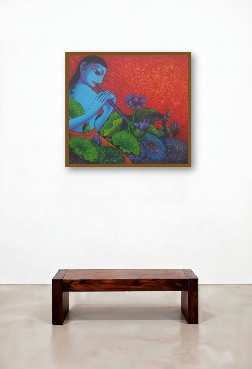 Krishna (Krishna's Flute Song) by artist Prakash Deshmukh displayed in a Transitional Home Office
