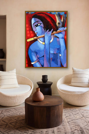 Krishna I (Celestial Melody) by artist Sekhar Roy displayed in a Contemporary Exhibition gallery